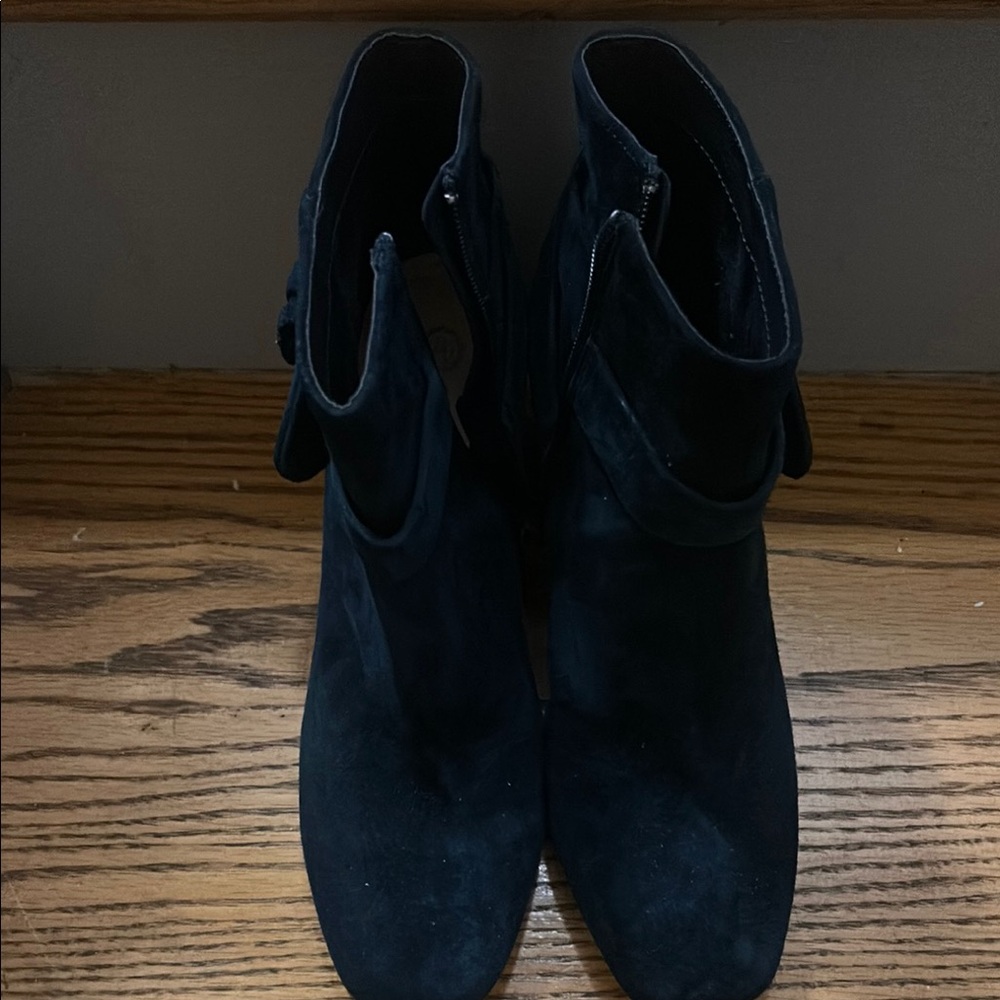 Navy Suede Ankle Booties with Rounded Toe